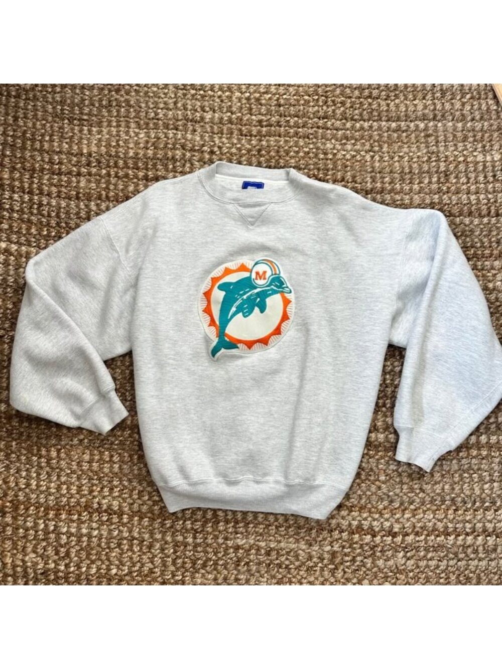 Vintage Mens Starter Crewneck NFL Miami Dolphins Long Sleeve Sweatshirt Large